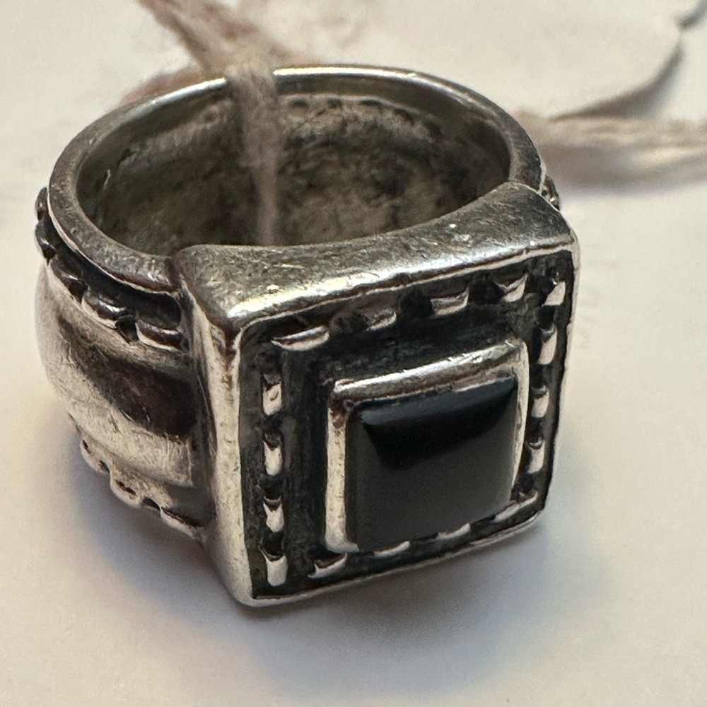 Vintage Southwestern Sterling Silver 925 Square Black Onyx Glass Ring Size 5